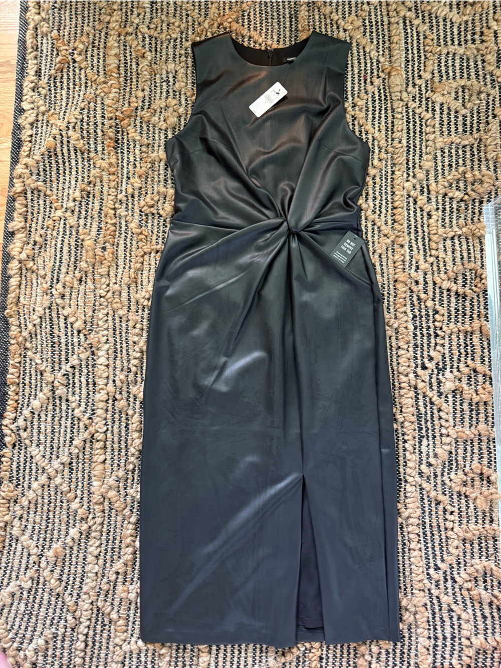 NWT Express Faux Leather Midi Dress with Front twist and leg slit, Size Medium